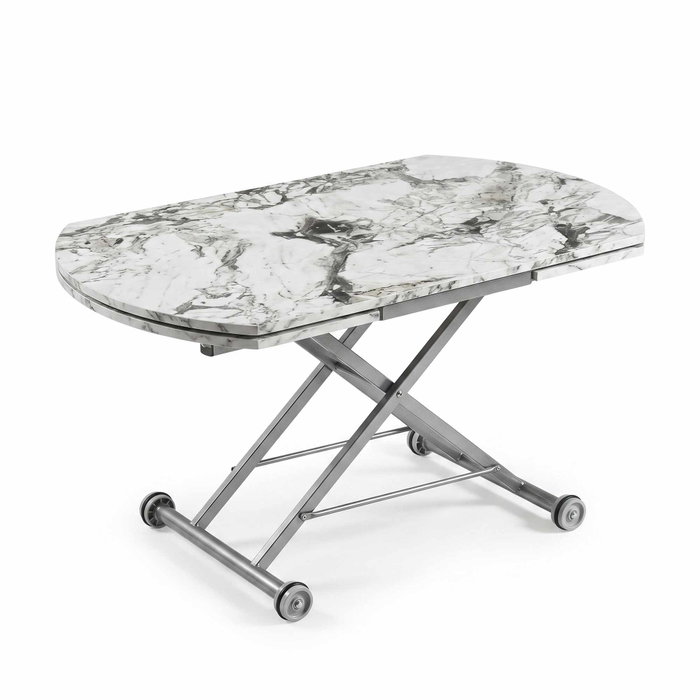 Hanah Home Yan Yari Oval - Mesa de Comedor Extensible de Mármol Blanco y Cromo